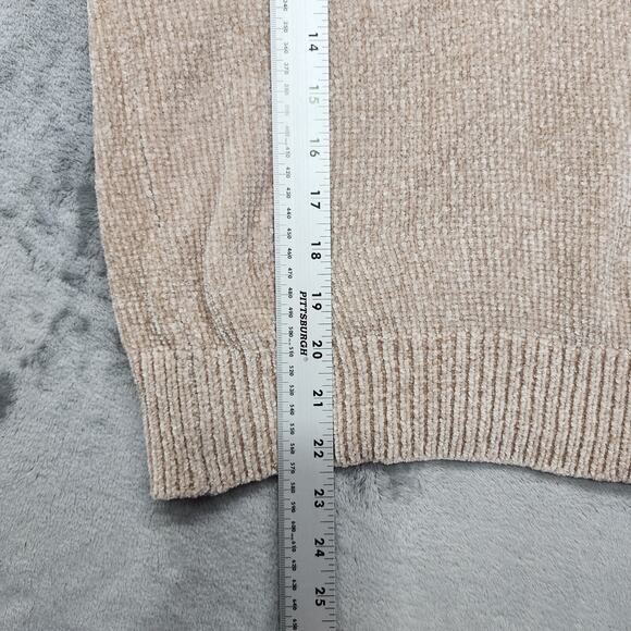Stitch by Chenault Sweater Womens M Tan Chenille Knit Pearl Buttons Puff Sleeves - Picture 8 of 9
